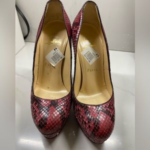 100% Authentic Christian Loubitan Snake Skin Platform Pumps  35.5